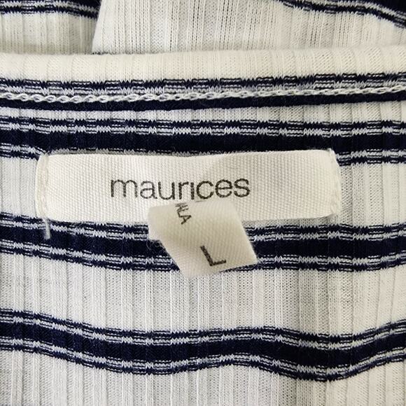 Maurices Womens Babydoll Peplum Tank Top Large White Navy Blue Striped Lace Up - Picture 6 of 9